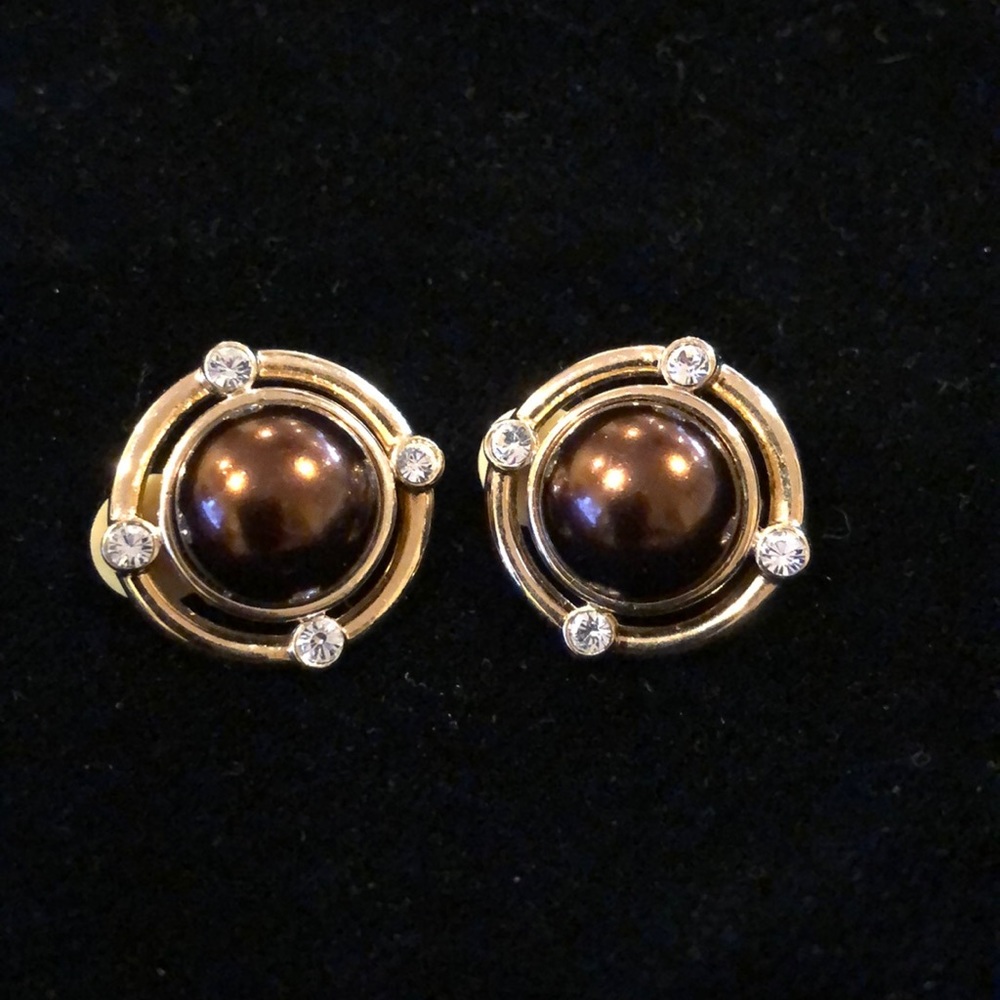 Erwin Pearl vintage brown gold crystal earrings